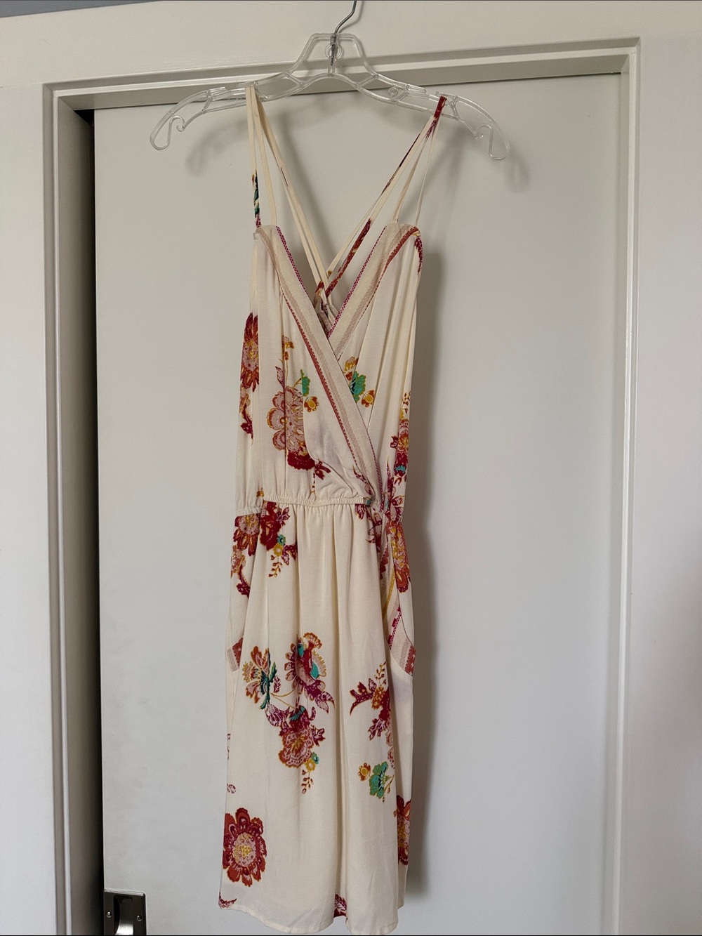 Cream Floral Wrap Sundress with Slim Straps